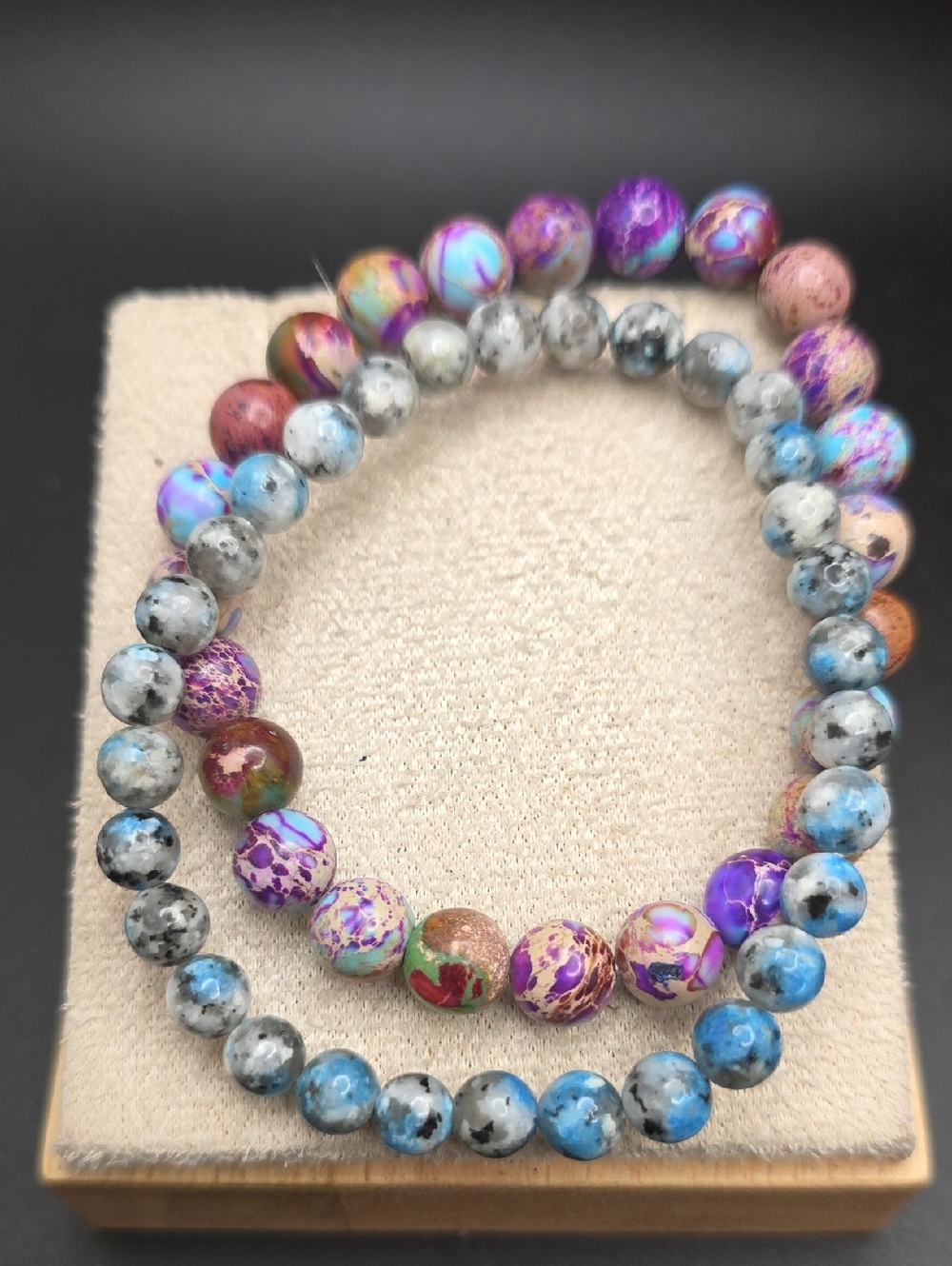 Multicolor and Blue Beaded Stretch Bracelets - Set of 2 (2384) - Picture 2 of 2